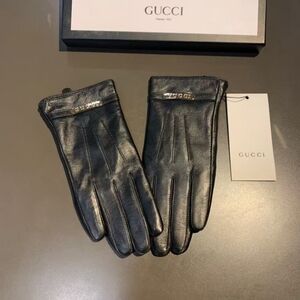 Gucci Black Leather Logo Plaque Gloves